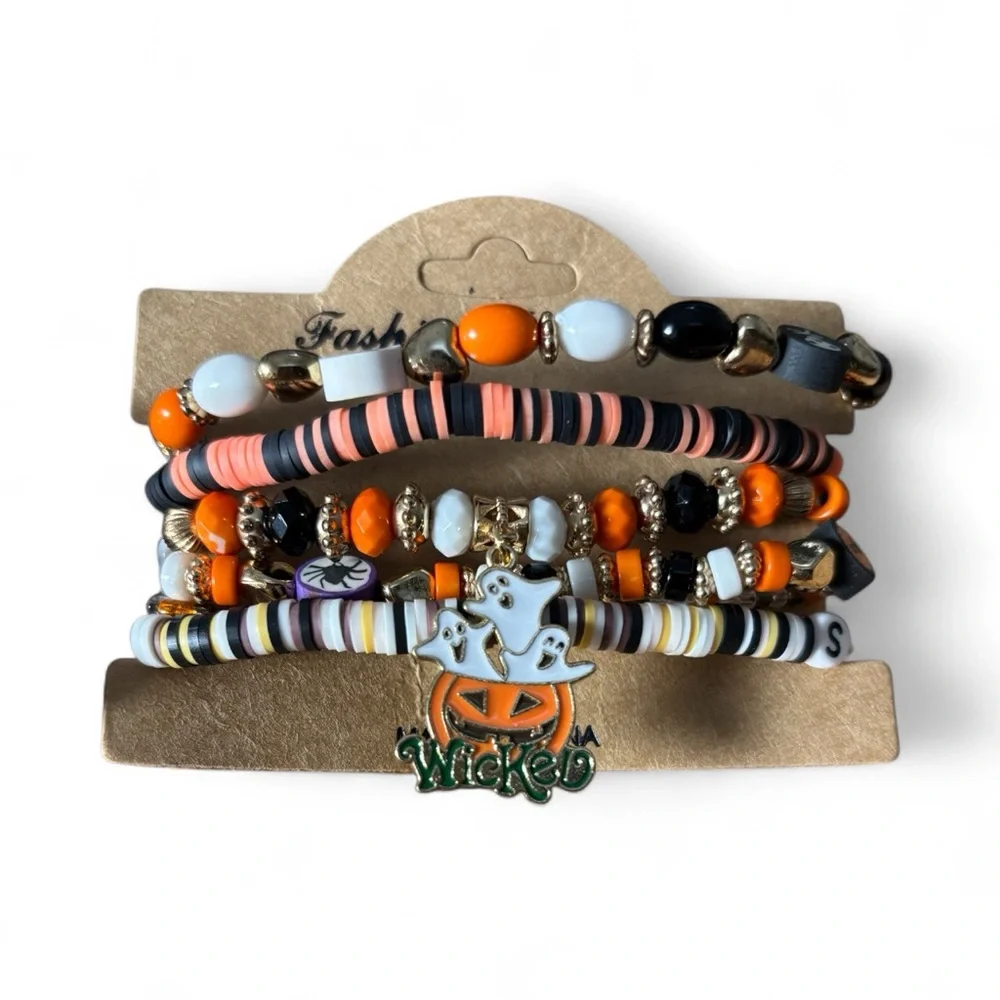 Fashion Jewelry Kids Beaded Bracelets Set of Two - Orange, Black, White